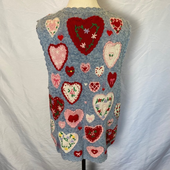 Vintage Eagle's Eye Heart Knit Sweater Vest Medium Valentines Cottage Grandma - Picture 9 of 13